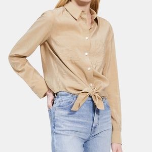 Theory Tie-Front Shirt in Silk-Nylon - Ginger - M